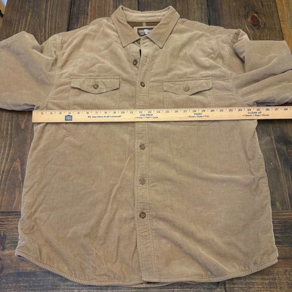 Levi Strauss Mens XL Tan Corduroy Fleece Lined Plaid Shirt Jacket Shacket